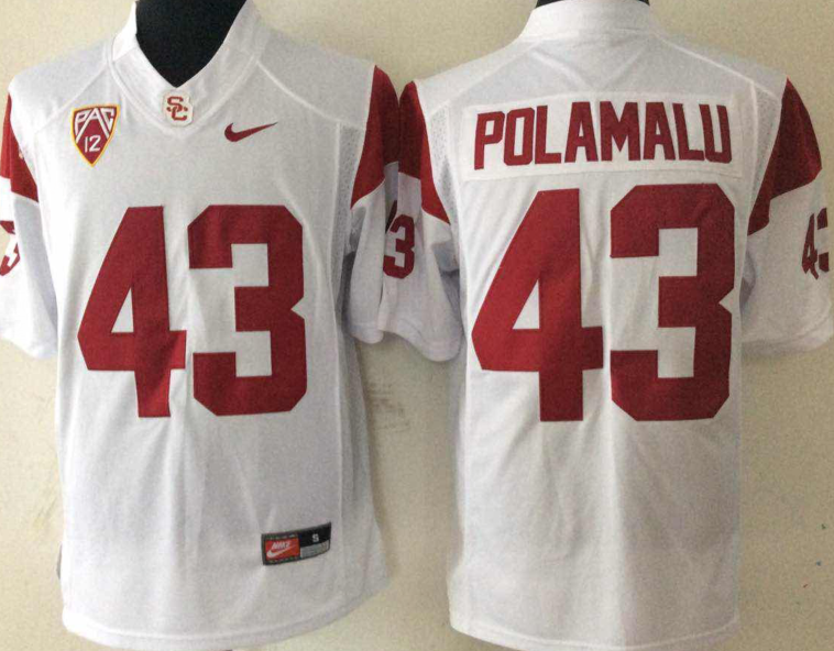 NCAA Men USC Trojans White #43 POLAMALU->ncaa teams->NCAA Jersey